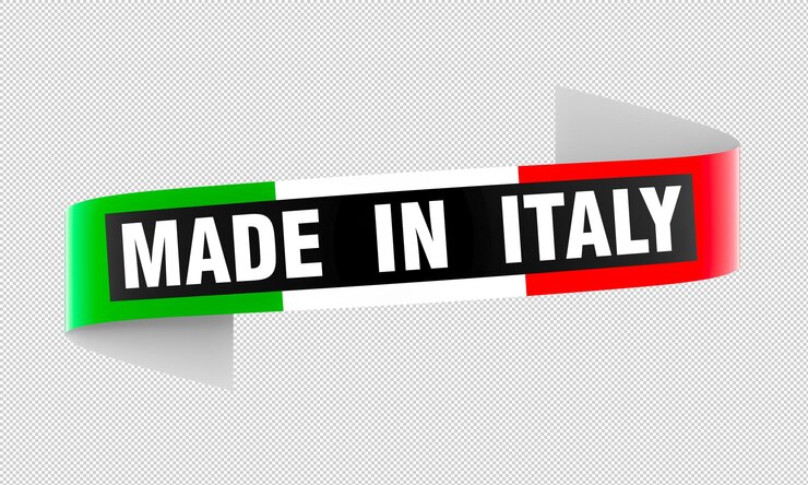 PSD hecho en italia estandarte de cinta con bandera italiana