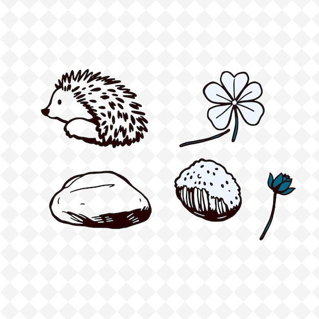 a hedgehog and a flower on a white background