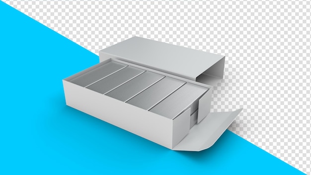 Heftklammern stifte und klammerkasten leer isoliert hintergrund 3d-darstellung