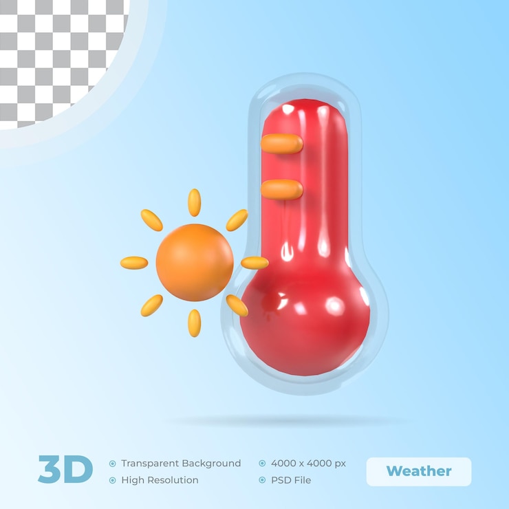 PSD heiße temperatur 3d-ikonen wettermodell mit durchsichtigem hintergrund