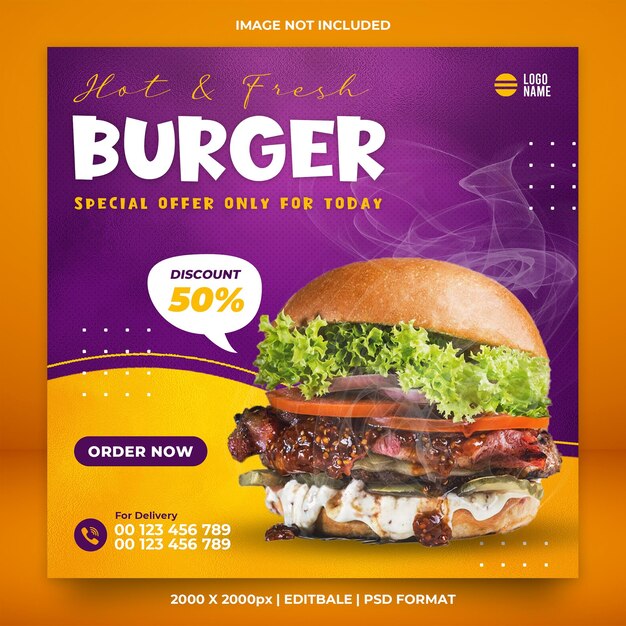Heiße und frische Burger-Menü-Banner-Social-Media-Vorlage