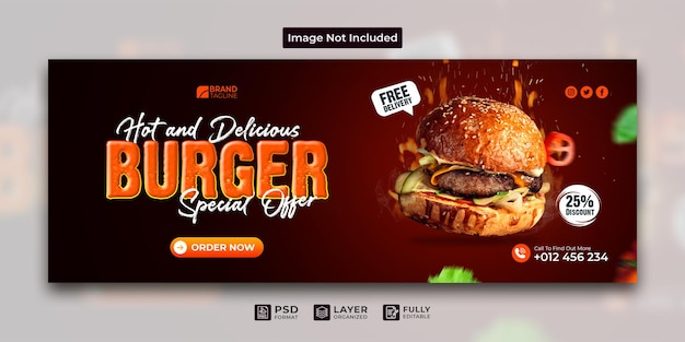 Heißer und leckerer burger facebook-cover fast-food-restaurant-template-design