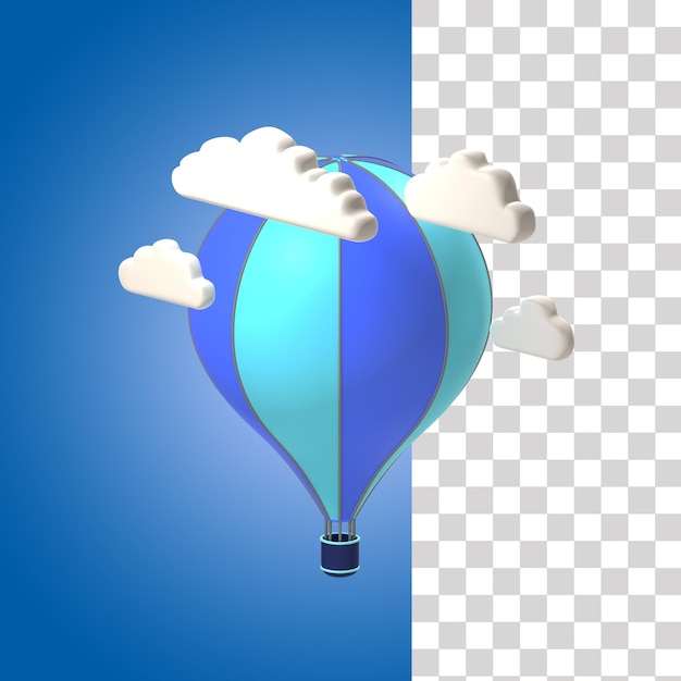 Heißluftballon und wolken 3d-darstellung