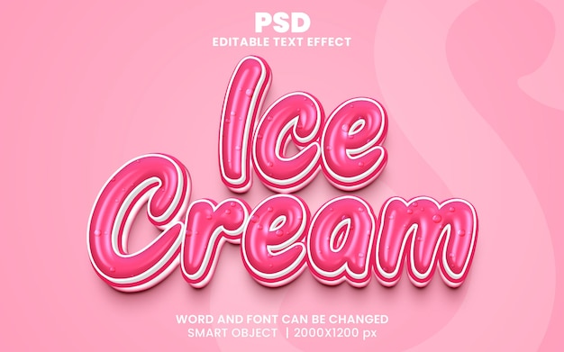 PSD helado 3d efecto de texto de photoshop editable estilo con fondo