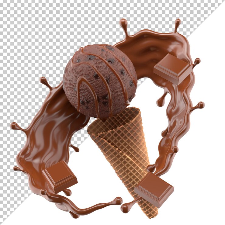 Helado de chocolate en el aislamiento del cono en la maqueta de fondo blanco