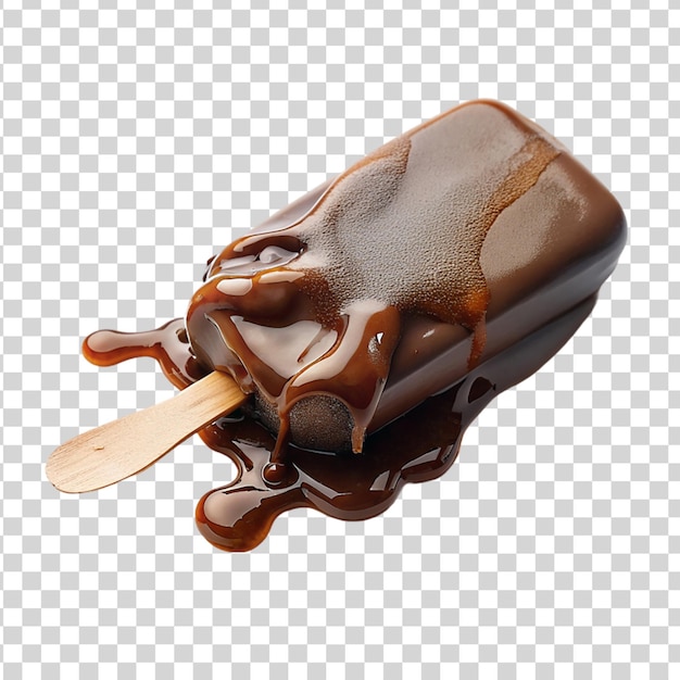 Helado de chocolate derretido aislado sobre un fondo transparente
