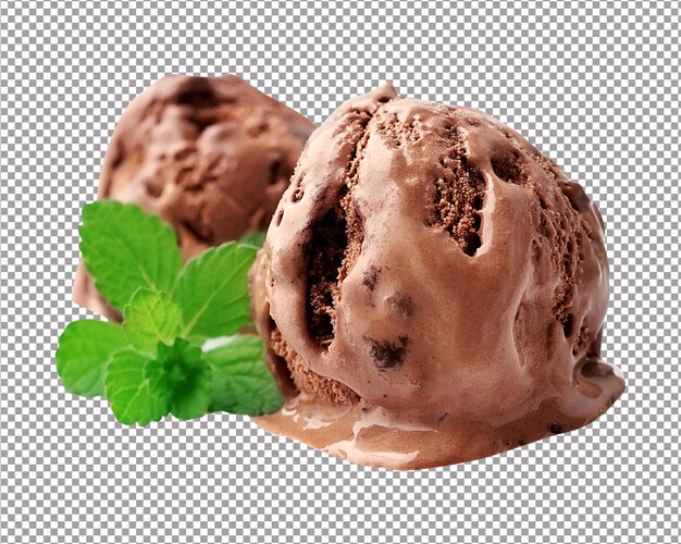 PSD helado de chocolate con menta fresca aislada en blanco