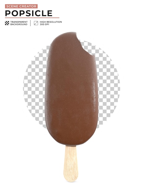 helado de chocolate mordido con un palo de madera en el conjunto