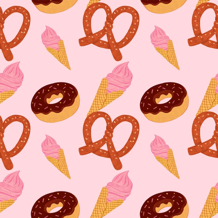 PSD helado sin costuras y pretzel con patrón de rosquilla de chocolate