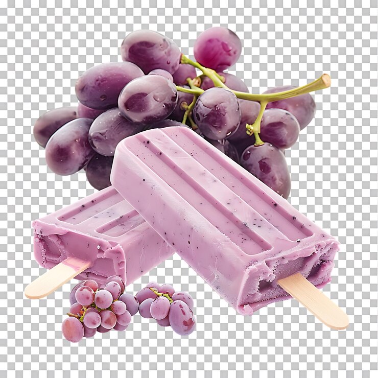 PSD helado de palito de sabor de uvas congeladas aislado contra un fondo transparente
