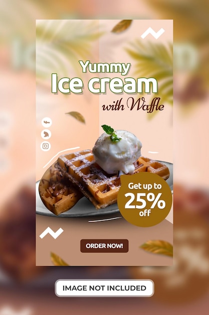 Helado con promoción de menú de gofres con plantilla de historias de redes sociales psd premium