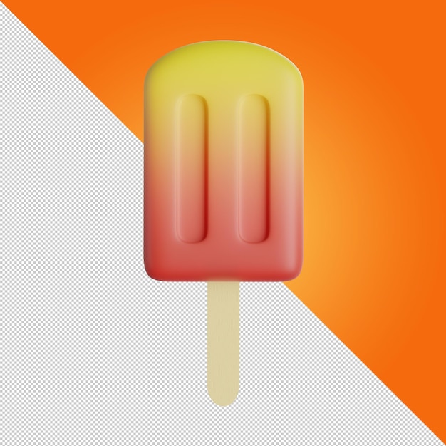 Helado rojo amarillo en palo Helado de frutas en palo de madera Jugo congelado Postre frío de verano Paletas Helado icono 3d ilustración 3d render