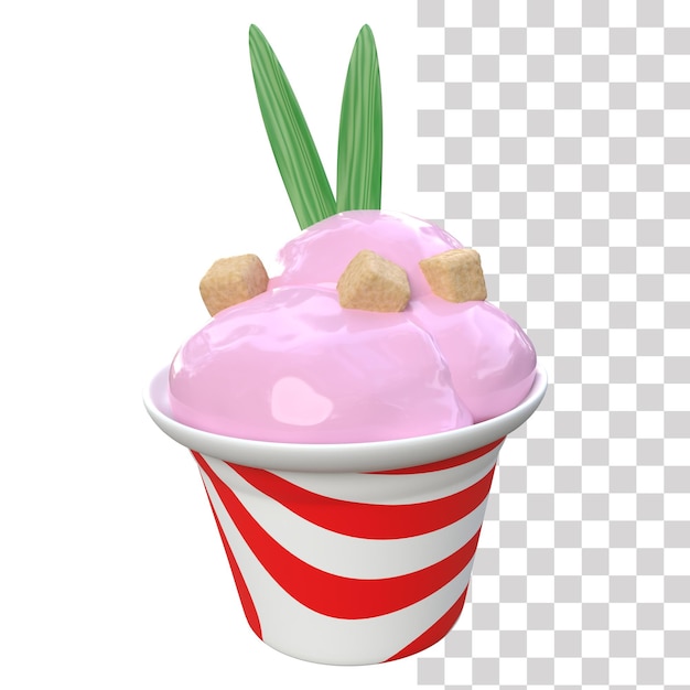 Helado en una taza con paja y hierba verde encima.