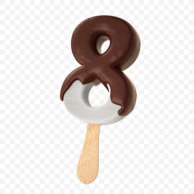 Helado de vainilla derretido con chocolate negro con leche alfabeto diseño aislado número 8