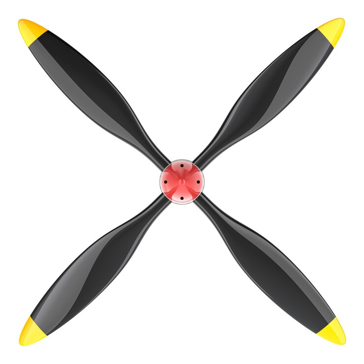 PSD hélice de avión con 4 palas renderización 3d aislada en un fondo transparente