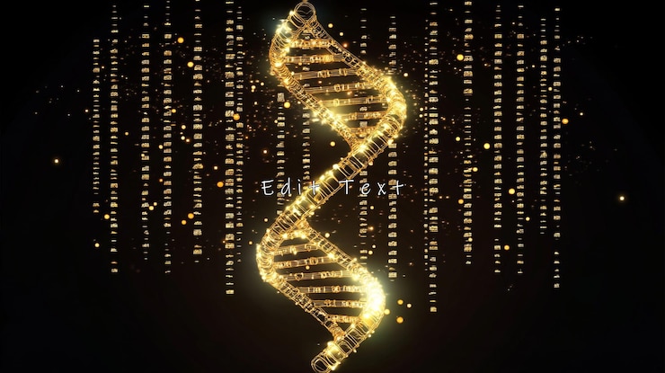 PSD la hélice dorada del adn brillando contra un fondo oscuro