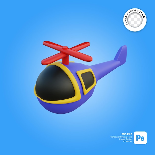 Hélicoptère volant style dessin animé avant objet 3D