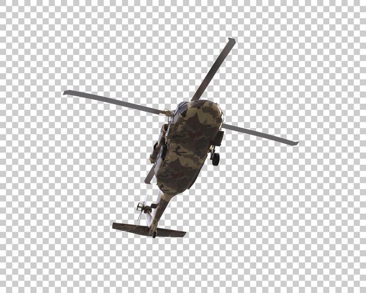 PSD helicóptero de guerra aislado en el fondo ilustración de renderización 3d