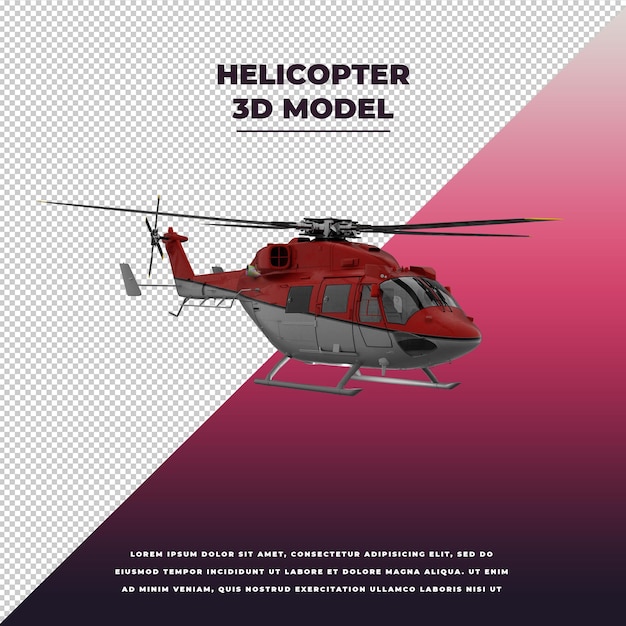 PSD helicóptero rojo 3d aislado 3d aislado