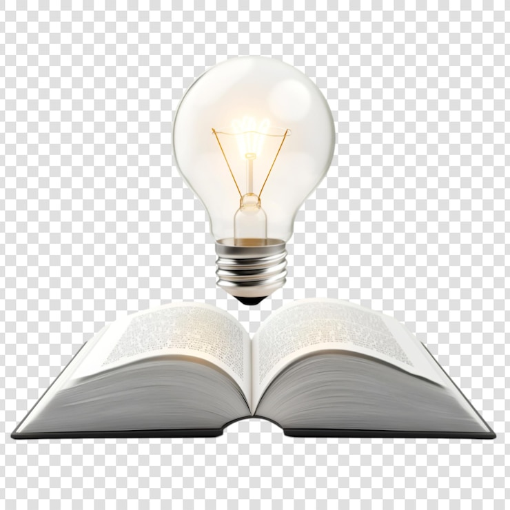 PSD helle idee leuchtende glühbirne über offenes buch wissen inspiration lernen