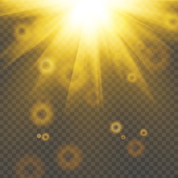 Helle Sonnenstrahlen mit durchsichtigem Hintergrund und goldenem Glanz
