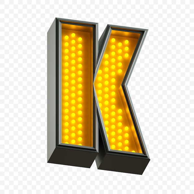Heller Neon-Alphabetbuchstabe mit fluoreszierendem gelbem Licht isoliert
