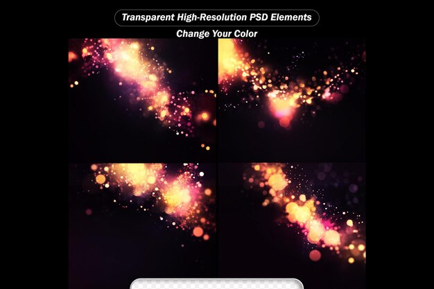 PSD helles bokeh mit highlights auf einem dunklen, transparenten hintergrund