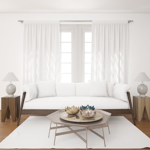 helles Wohnzimmer mit weißem Sofamodell