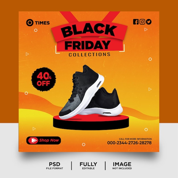 PSD hellgelbe farbe black friday schuhverkauf social-media-banner