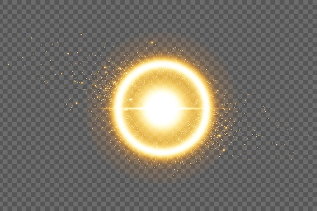 Hellig leuchtender Energiering mit Funkenwirkung auf durchsichtigem Hintergrund