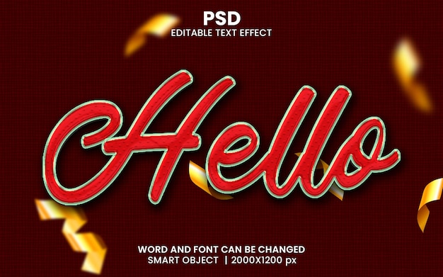 PSD hello 3d est un style d'effet de texte modifiable