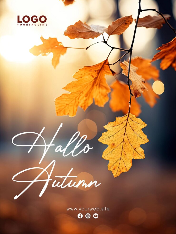 PSD hello autumn social media post poster design