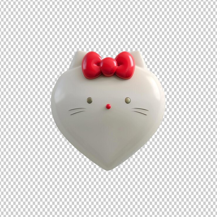 PSD hello cute kitty png corazón blanco con arco rojo