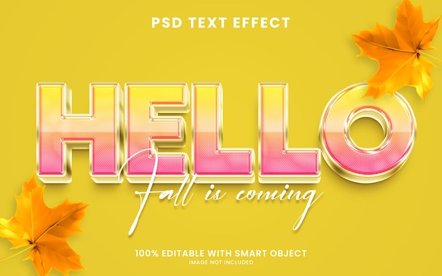 Hello fall 3d text effect with maple leafs