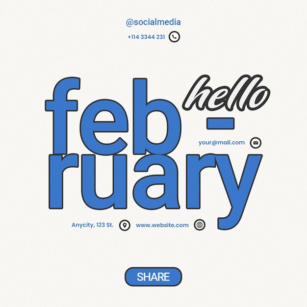 PSD hello febrero instagram post plantilla cuadrada diseño psd diseño de redes sociales diseño de plantilla de marca