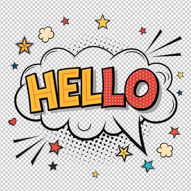 HELLO formulé en langage comique bulle de discours dans le style de l'art pop