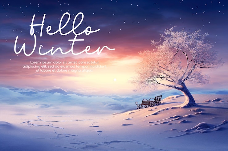 PSD hello hiver fond avec dans le style de caras ionut miki asai edward poynter