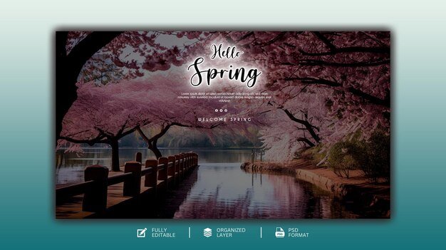 PSD hello spring est un modèle de conception graphique et de médias sociaux