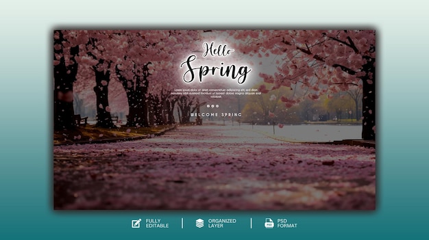 PSD hello spring est un modèle de conception graphique et de médias sociaux