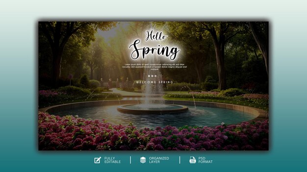 PSD hello spring gráfico e modelo de design de mídia social