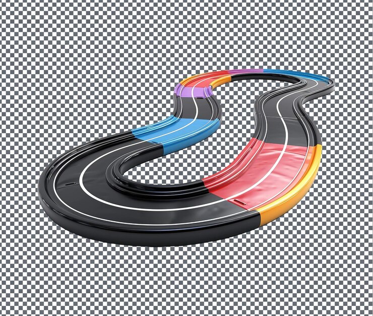 PSD helpful toy racing car track isolated on transparent background