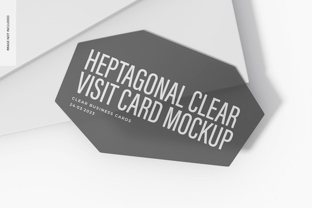 PSD heptagonal clear visit card mockup, ansicht von oben