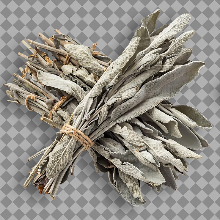 PSD herba de salvia blanca tipo salvia apiana forma de hierba hojas secas objeto aislado en un fondo limpio