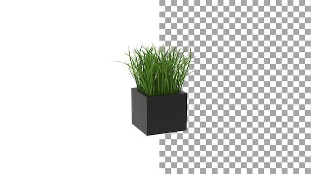 PSD herbe avec pot sans ombre rendu 3d