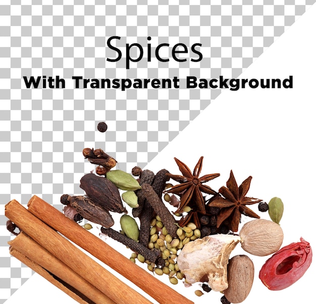 Herbes naturelles et épices biologiques PNG PSD isolées sur un fond transparent