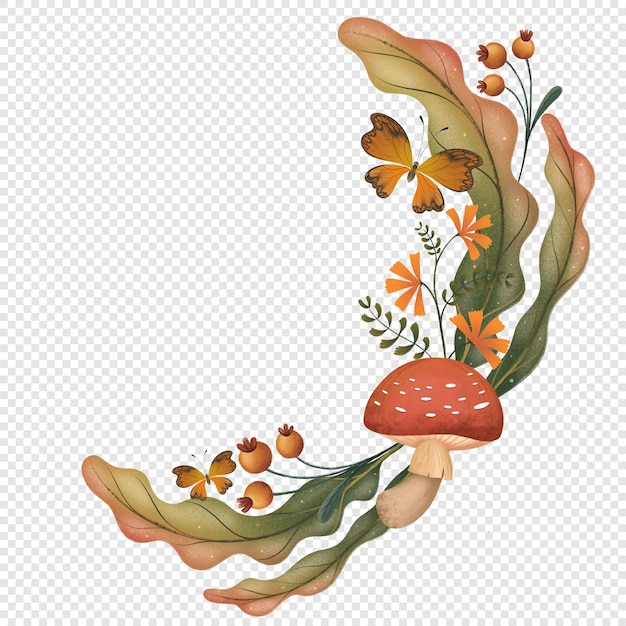 PSD herbst-fall-kranz-rahmen mit herbstlichen laubelementen png-cliparts mit pilz