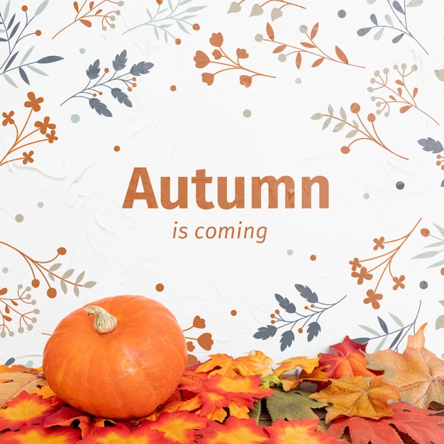 Herbst im Kommen mit Kürbis und getrockneten Blättern