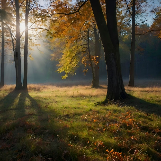 PSD herbst-waldlandschaft am morgen