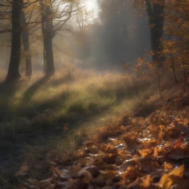 PSD herbst-waldlandschaft am morgen