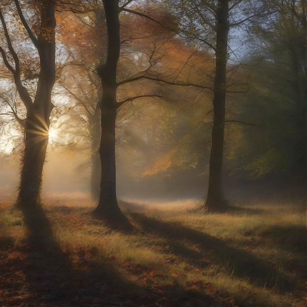 PSD herbst-waldlandschaft am morgen